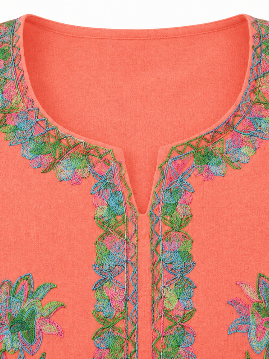 Noor : Aari embroidery summer kurti | Pink